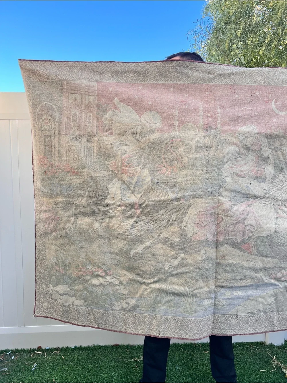 Large Vintage Arabian Nights Tapestry Wall Hanging 72”‎ x 48” Boho Maximalist